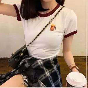 크롭 여름반팔 슬림핏 프린팅 여성 빅사이즈반팔티 여름 반팔 여자반팔티