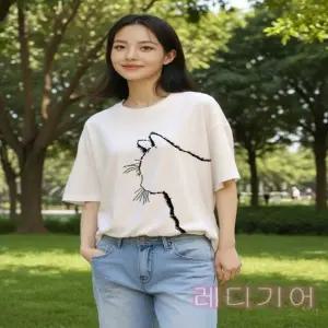 레디기어 김애용티셔츠 애용이티셔츠 고양이프린트티 고양이티셔츠 반팔티 여자반팔티 반팔셔츠 여성티셔츠