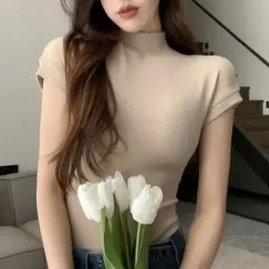 하이넥 반목 베이직 여성 여자 이너 반폴라반팔 셔츠 반팔티 목폴라반팔