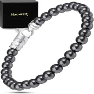 MagnetRX 헤마타이트 마그네틱 팔찌 최대 강도 스톤 남녀용 우아한 구슬 클래식 스몰