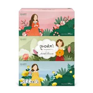 한예지 캐릭터 천연펄프 미용티슈 200매 3입 1팩