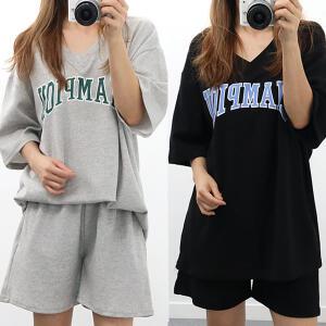 여성 챔피언 반바지 트레이닝 세트 운동복 브이넥 반팔티 반바지