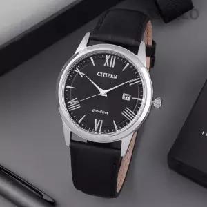 시티즌 MUST IT_ AW1231-07E 에코드라이브 라운드 블랙 아날로그 캐쥬얼 정장 남자 가죽 시계 d