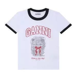 [가니]GANNI A1050030 151 키티 로고 콘트라스트 링거 여성 반팔티