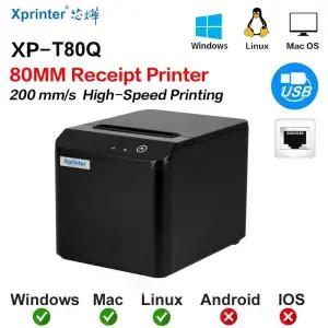 Xprinter 자동 컷 티커 프린터 영수증 열전사 빌 XP-T80Q USB 또는 + LAN 티켓 인쇄 1 롤 용지 80mm