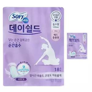 쏘피 에일 데이쉴드 성인용 팬티 라이너 100ml 일반 23cm 중용량 18개입 2팩