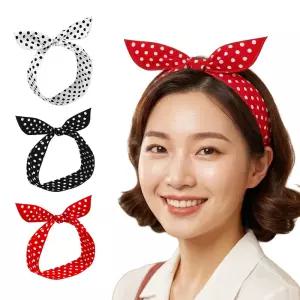 복고풍 와이어 헤어밴드 반다나 바니 레트로 땡땡이 스카프 안아픈 머리띠