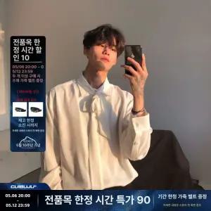 셔츠 심플 남성 타이 블라우스 데이트룩 남방 화이트 M