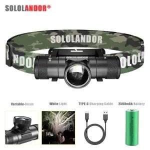 헤드랜턴 낚시산 1PC SOLOLANDOR 백색 LED 전조등 고전력 헤드 라이트 18650 충전식 USB Type-C 토치 캠핑