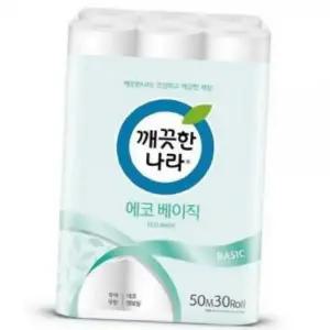 무향 부드러운 베이직 롤화장지 두루마리화장지 30롤 데일리 재활용 다용도 주방용 화장실