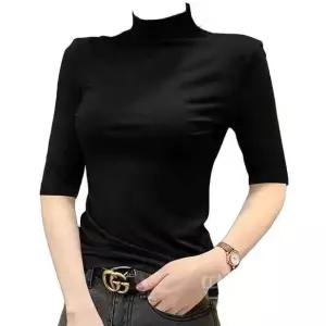 여성반팔폴라티 타이트 폴라티 여성 반폴라 봄여름 반목티 티셔츠 캐주얼 반팔 데일리 슬림