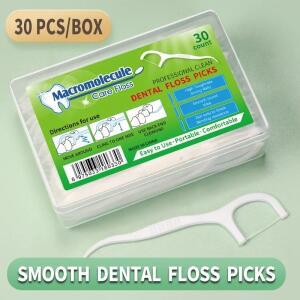 Macromolecule 30pcs 치실 100 Pcs 치아 관리를위한 강력한 청소 치간 브러시 스레드 구강과 이쑤시개