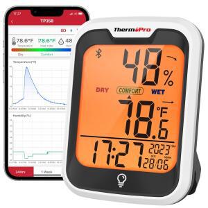 ThermoPro TP358 백라이트 Bluetooth-conted APP 자리 기상 관측소 시계 및 요일이 있는 가정용 실내 온도