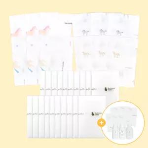 [단독][밤부베베]프리미엄 손수건 패키지(거즈_퓨어(20p)+엠보_꿈꾸는말랑이(6p)+스테이블_부드러운말랑이(6p)+세제 체험팩100ml (3개)+엠보_즐거운배얌이(6p))