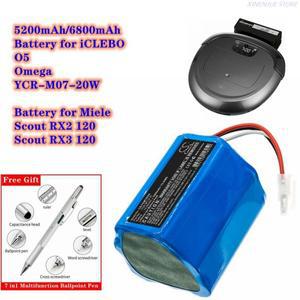 로봇 진공 청소기 배터리 iCLEBO 오메가 O5 YCR-M07-20W Miele Scout RX2 120Scout RX3 120 5200mAh 6800mA