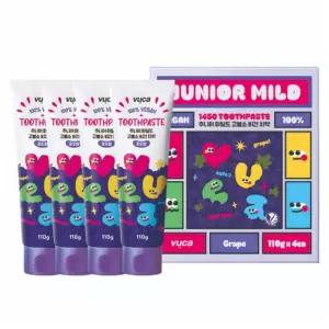 뷰카 주니어 마일드 고불소 구취케어 비건 어린이 치약 포도향, 110g, 4개