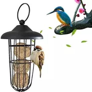 야생 조류를 위한 블랙 수트 볼 버드 피더 야외 행잉 와이어 스틸 금속 지방 피더(블랙-1pcs)