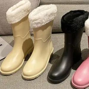 [룽스_62]따뜻한 기모안감 롱 털부츠 미들 털 레인부츠