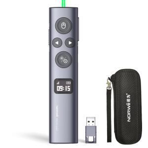 TV 화면 및 프로젝션 화면에서 파워포인트 프레젠테이션을 위한 디지털 포인터가 있는 Norwii N95s BLE 프레젠테이션 클리커, 카운트다운 타이머가 무선 프레젠터 리모컨(그린