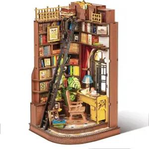 롤라이프 DIY 북누크 키트 무성 코너 스터디 3D 퍼즐 크리에이티브 영국 북엔드 책장 장식 타이니 하우스