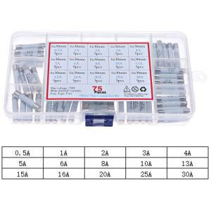 75pcs 6mm x 30mm 250V 고속 블로우 세라믹 퓨즈 구색 혼합 상자 키트 0.5A 1A 2A 3A 4A 5A 6A 8A
