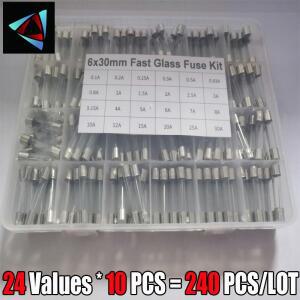 240피스 값 6x30mm 고속 유리 퓨즈 키트 패키지 0.2A 1A 2A 3A 5A 6A 8A 250V 6x30 보험 튜브