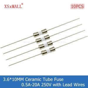 10개입 3.6x10mm 고속저속 점화용 세라믹 튜브 퓨즈 리드선 포함 0.5A 1A 2A 3A 3.15A 4A 5A 6.3A 8A 250V