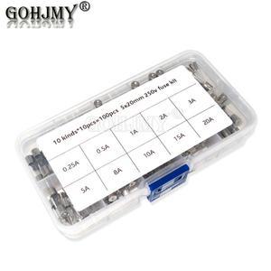 5x20mm 0.2A-20A 퓨즈 모듬 키트 DIY 퀵 블로우 유리관 패스트 세트 0.25A 1A 2A 3A 5A 8A 10A 100 개