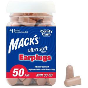 맥의 울트라 소프트 폼 이어플러그, 50쌍 - 33dB 최고 NRR, 수면, 코골이, 여행, 콘서트, 공부, 시끄러운 소음, 작업을 위한 편안한 이어플러그 | 미국산