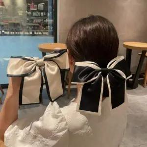 블랙 왕리본 곱창머리끈 여성 헤어슈슈 반다나