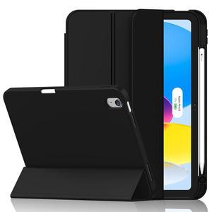 iPad (A16) /iPad 10세대용 iMieet 케이스 [11인치 2025 / 10.9인치 2022], 펜슬 홀더와 부드러운 TPU 뒷면이 있는 트라이폴드 스탠드 스마트 커버, 터치 ID(블랙) 지원