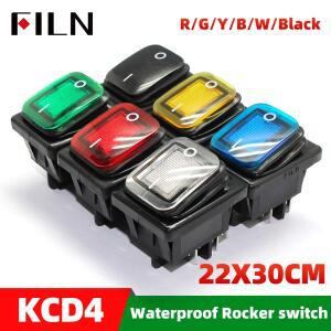 FILN KCD4 헤비듀티 4피트 방수 온오프 실버 접점 구리 핀 녹색 빨간색 LED 램프 220v 30A 로커 스위치