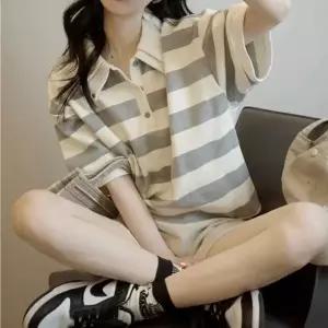 칼라반팔 티셔츠 캐주얼 여성 카라 스트라이프 여름반팔 여성반팔 반팔 더블