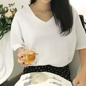 ( )티셔츠 여자반팔티셔츠 반팔기본티 여름 기본티 브이넥반팔티 여성무지반팔티