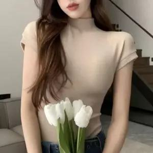 베이직 여성 반목 반팔티 여자 하이넥 이너 반팔티 여성반팔티 이너반팔티 셔츠 하이넥반팔 목폴라반팔