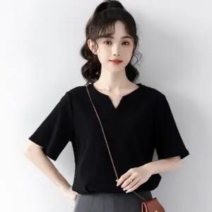 여성반팔티 여자프린트티 브이넥 블랙 반팔티 여자반팔티 티셔츠