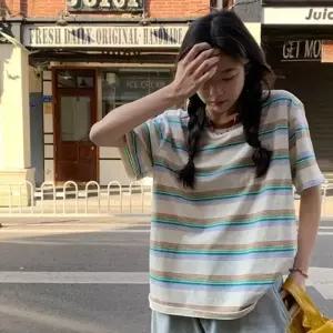 스트라이프티 루즈핏반팔 여성반팔티 스트라이프 여성빅사이즈티 여성 반팔티