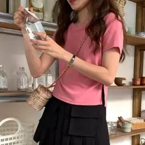 여성반팔 반팔 이너티 라운드티셔츠 여자반팔 레이어드티 이너티셔츠 사이드
