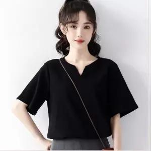 앞트임 블랙 빅사이즈반팔티 기본 여성 브이넥 티셔츠 여자반팔티 여름 반팔