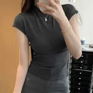 하프넥 슬림핏 반팔 티셔 반팔티 여성 기본티 여름이 너티 티셔츠 화이트 반팔상의 데일리