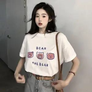곰세 마리 영문 프린팅 반팔 티셔츠 여자 반팔티 여성 크롭티 여자반팔면티 롱티셔츠 여름