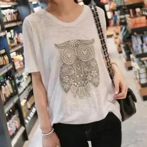 ( )S9533자수부엉이 패치 반팔티여름반팔티면반팔티