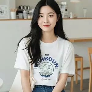 ( )여름 면 반팔 티셔츠 여성 루즈핏 프린팅 여자 흰 반팔티 순면 여성면티 여성반팔면티