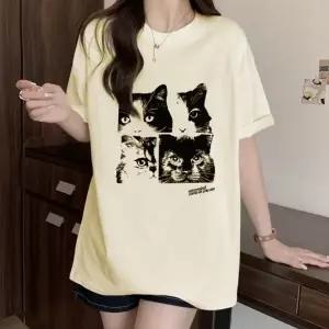 고양이 오버핏 티셔츠 반팔티 키치 오버핏반팔 여자 여자반팔 반소매