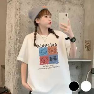 반팔티셔츠 반소매 여성 반팔티 여자반팔 캐주얼 프린팅 베어 프린팅티셔츠