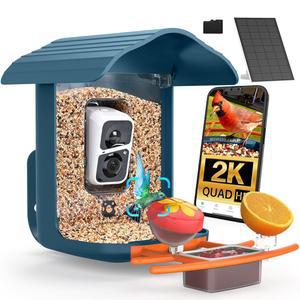 BIRDSNAP 카메라가 있는 PAV BIRD 피더 64GB 녹화 이상적인 스트림 애호가를 모션 라이브 버드 하우스 스마트 AI 야외용 위한 뒷마당 식별 패널 선물 태양열 비디오 카드가 감지 자동 2K HD