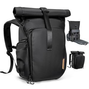 K&F CONCEPT 카메라 백팩, 15.6인치 노트북 수납 공간이 있는 카메라 가방, 롤 탑 및 전면 포켓 확장 가능한 카메라 백팩, 사진 작가를 위한 측면 접근 가능