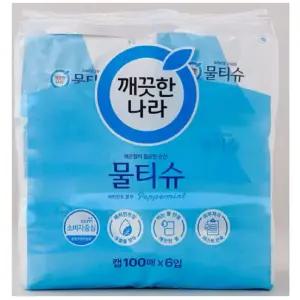 깨끗한나라 물티슈 페퍼민트 블루 캡형 100매 x 6입