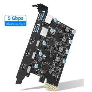 5 포트 5Gbps PCIE 확장 카드 1X C USB A 3.0 어댑터 컨트롤러 PCI Express 라이저 익스텐더