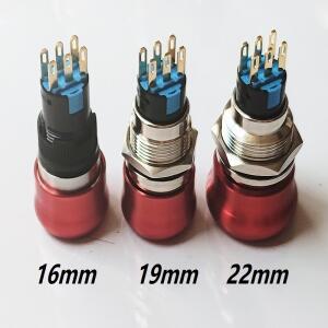 16mm 22mm 비상 정지 금속 버튼 버섯 헤드 푸시 스위치 1NO1NC 2NO2NC 래칭 유지 켜기 끄기